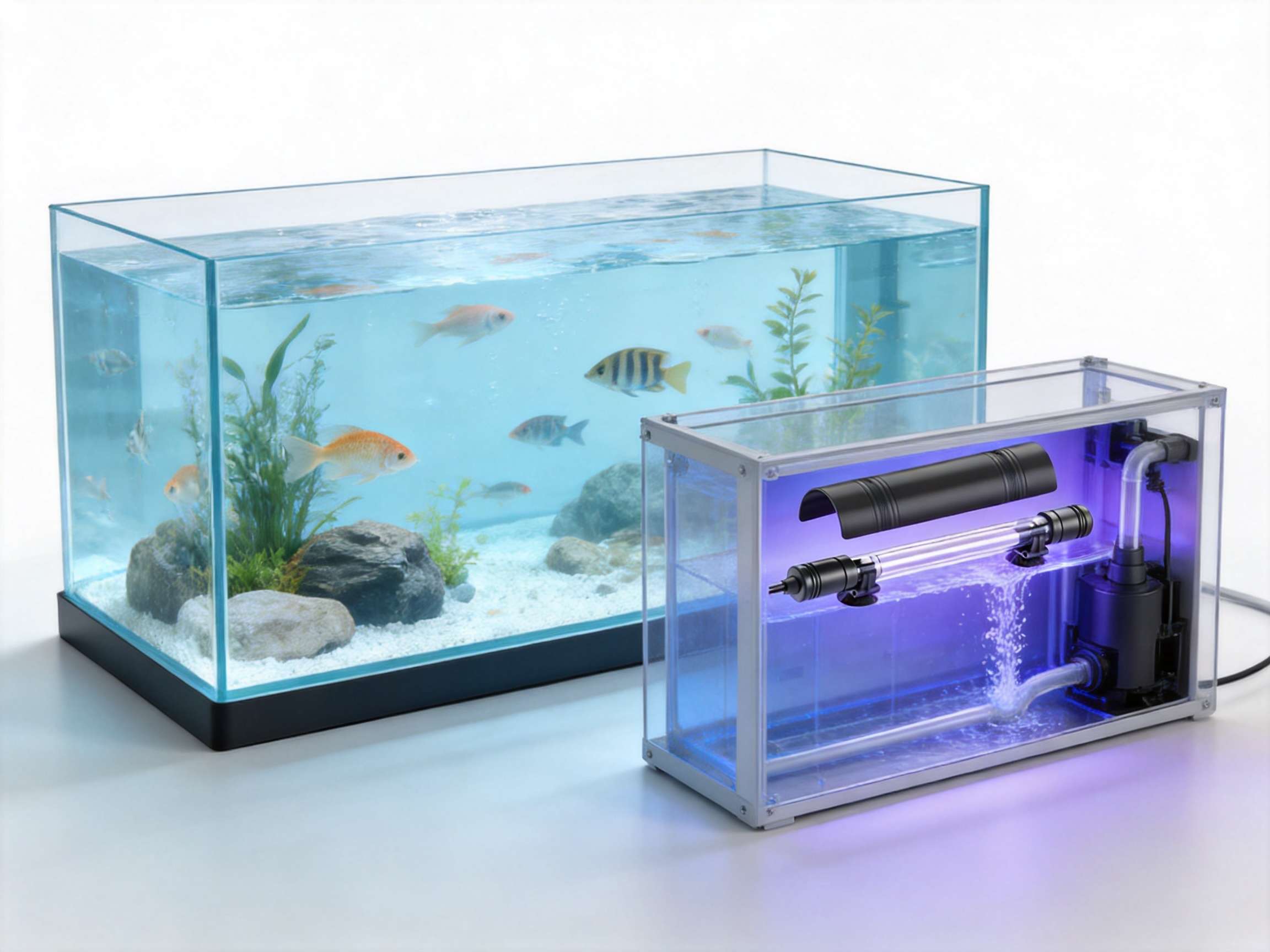 UV-C Lamp for Efficient Aquarium Water Clarification and System Control